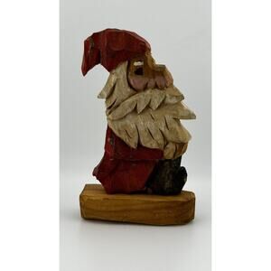 Vintage 80's Hand-Carved Signed Wooden Santa Figurine